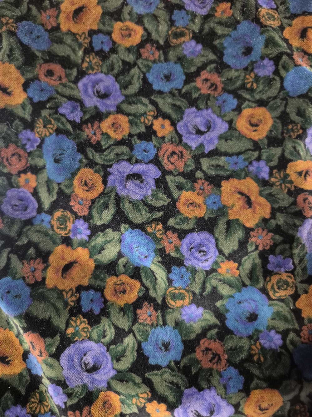 Vintage Whimsigoth Floral Velvet Scarf Fringe Black Blue Orange 90s